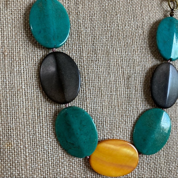Bead Statement Necklace Gold and Teal - Picture 2 of 6